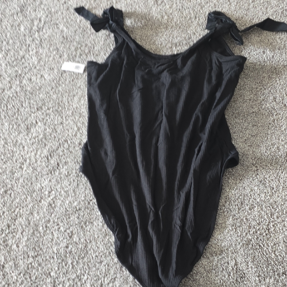 Old Navy Black Ribbed Bodysuit with Tie Straps